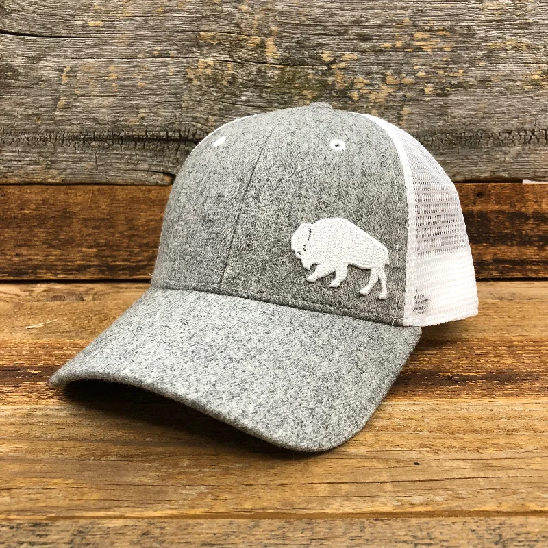 women’s wool hat for winter -Surf Wyoming® First Park Bison Felt Trucker Hat - Light Grey