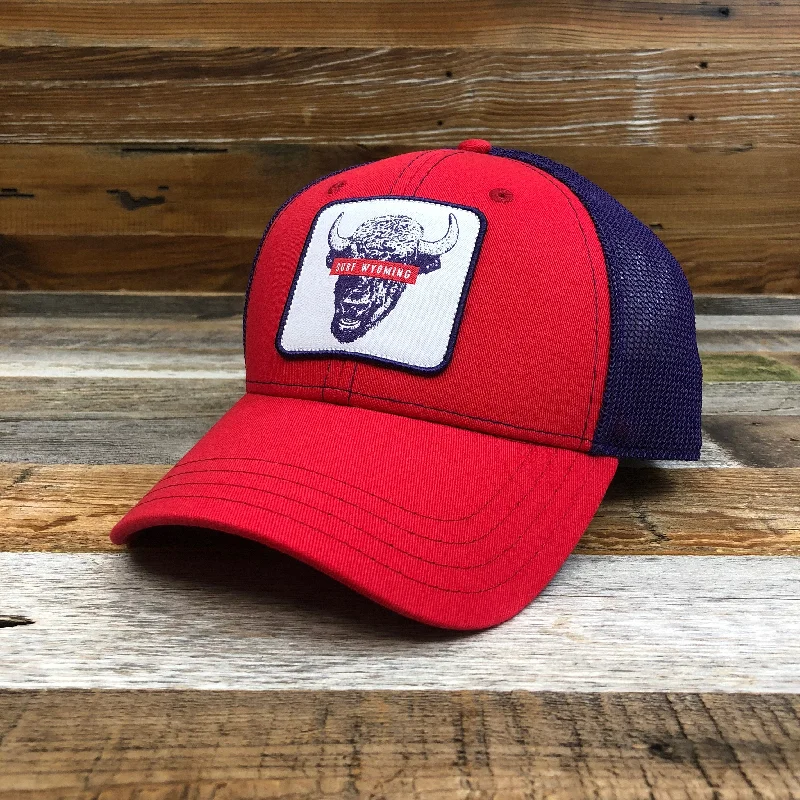 custom embroidered snapback -Surf Wyoming® Censored Bison Tech Mesh Hat - Red/Purple