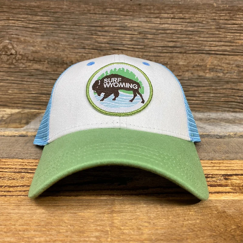 breathable baseball cap for women -Surf Wyoming® National 2.0 Structured Trucker - Kiwi Green + Baby Blue