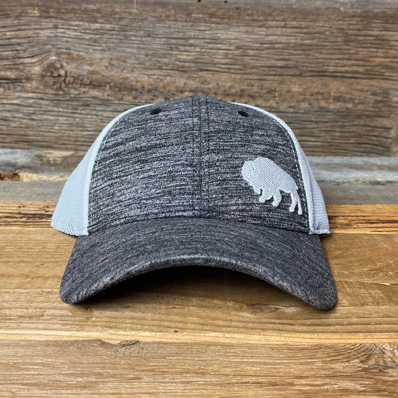 unisex bucket hat for summer -Surf Wyoming® First Park Bison Trucker - Dark Grey Melange