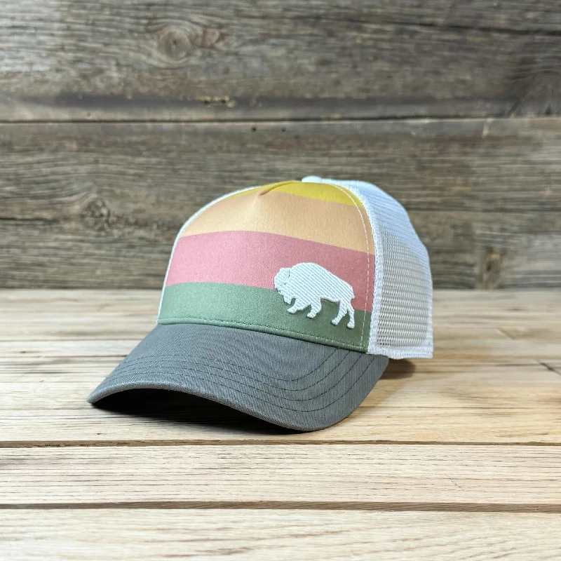 cool embroidered baseball cap -Surf Wyoming® First Park Bison Trucker - Surplus Stripes/White