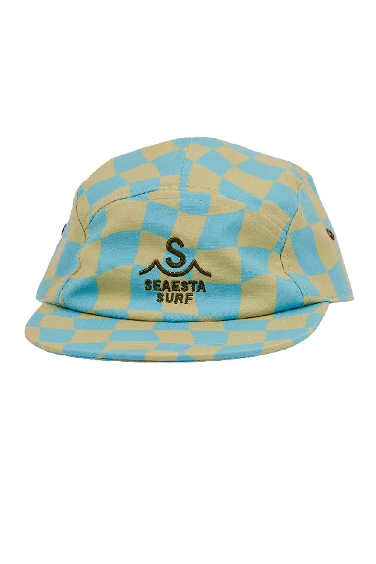 women’s chic sun hat -Wavy Checks Five Panel Hat / Avocado