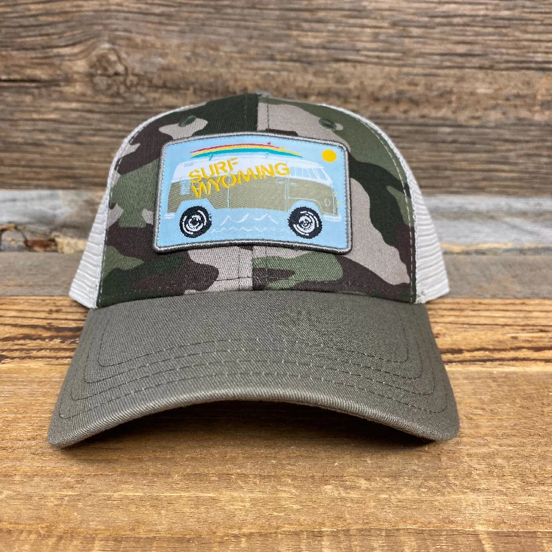 men’s beanie with pom-pom -Surf Wyoming® Vanlife Trucker Hat - Military Camo/Light Blue