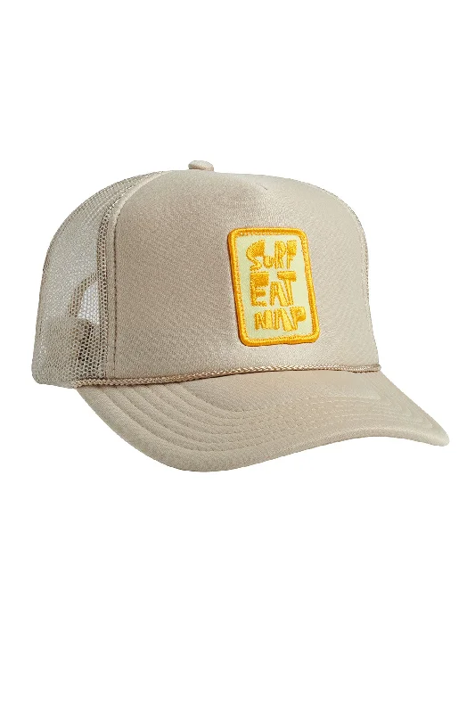 casual men’s sun cap -Tan Embroidered Surf Eat Nap Snapback Hat