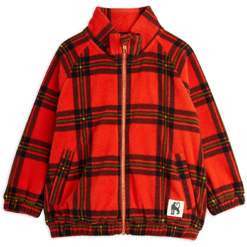 waterproof camping blanket for warmth -Mini Rodini Red Check Aop Fleece Jacket