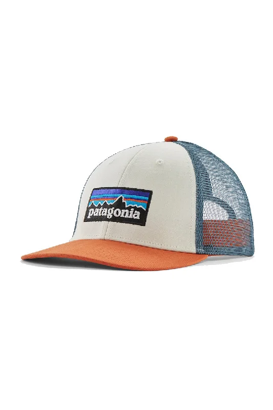 men’s adjustable baseball cap -Patagonia P-6 Logo LoPro Trucker Hat - White W/Redtail Rust