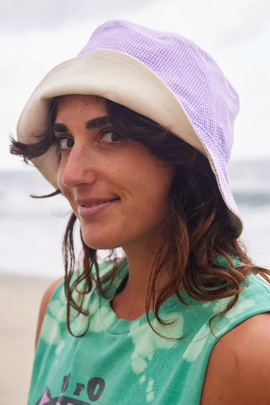 elegant beret for women -Soft Haus Bucket Hat- Lavender Gingham