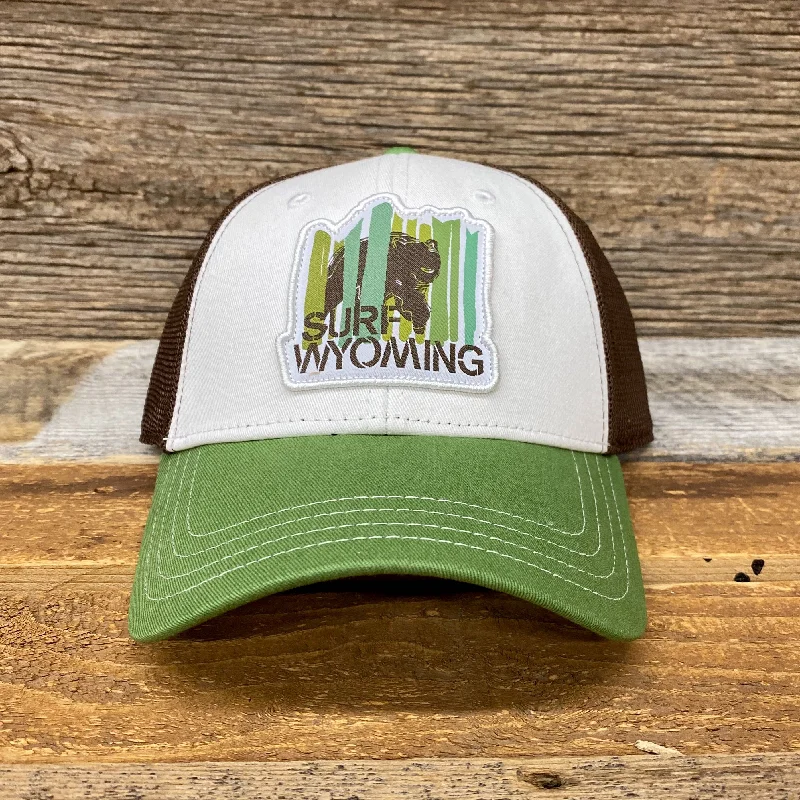 women’s chic bucket hat -Surf Wyoming® Bear Peak Trucker Hat - Green Multi