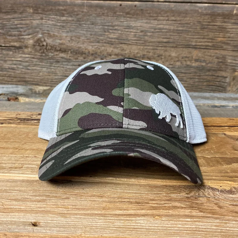 vintage beret for women -Surf Wyoming® First Park Bison Trucker - Camo/White