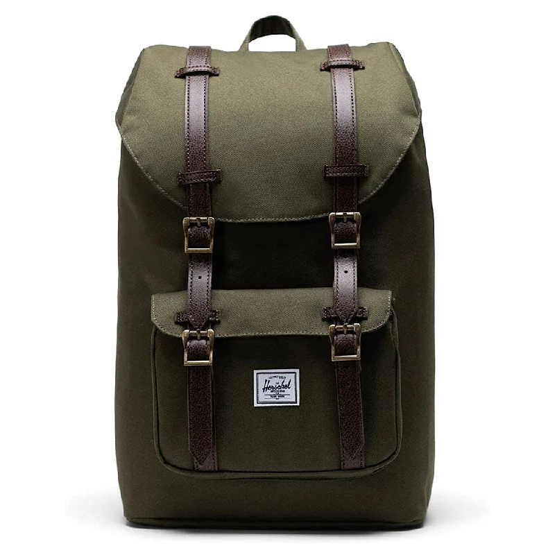 trekking boots with high tread -Herschel Unisex Ivy Green/Chicory Coffee One Size Little America Mid Volume Backpack - 10020-04488-OS