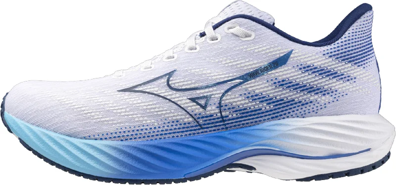 trekking boots with high tread -Mizuno Wave Rider 28 Mens Running Shoes - White