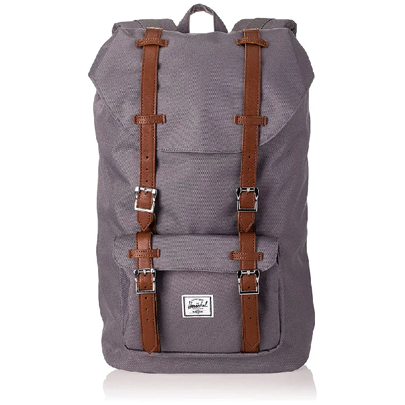 camping knife with sharp blade -Herschel Unisex Grey/Tan Synthetic Leather Mid-Volume 17.0L Little America Laptop Backpack - 10020-00006-OS