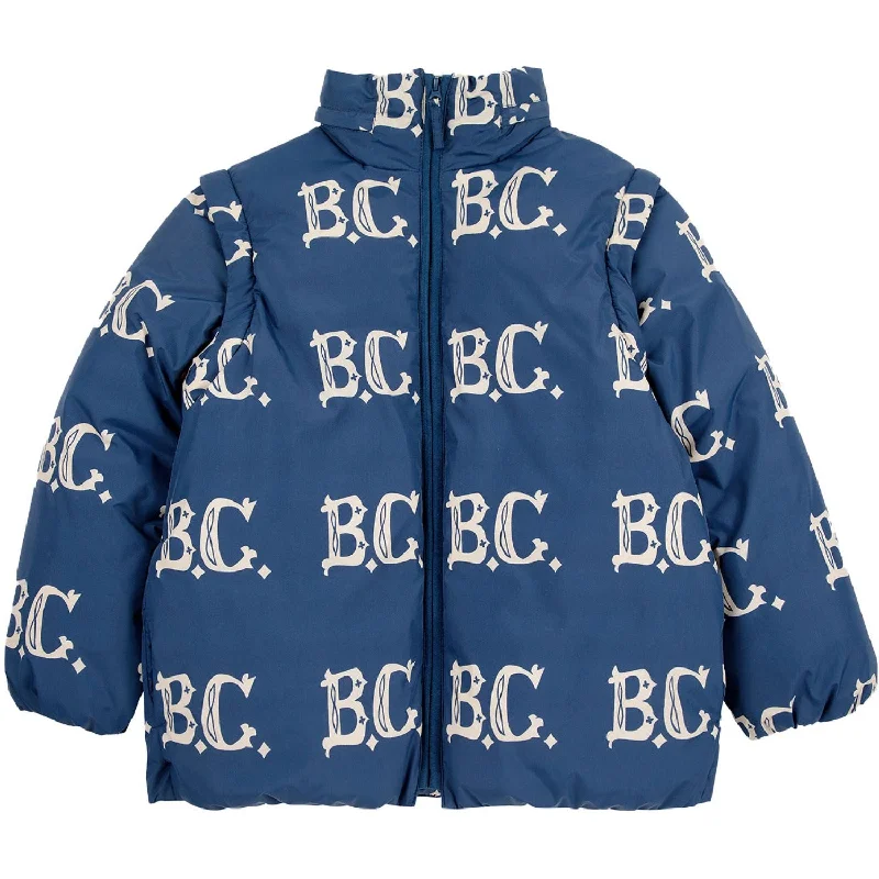 durable camping backpack for heavy loads -Bobo Choses Midnight Blue B.C Vintage All Over Padded Anorak