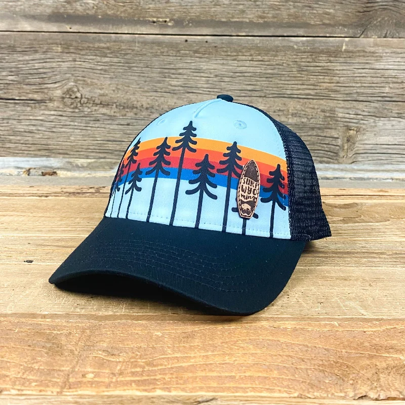 adjustable snapback for women -Youth Surf Wyoming® Forested Sunset Leather Patch Trucker