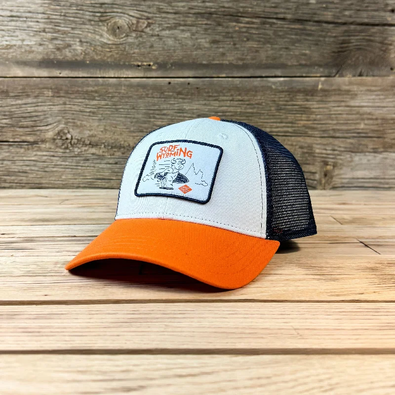 casual bucket hat for women -Surf Wyoming® Bison OG Trucker - White/Orange/Navy