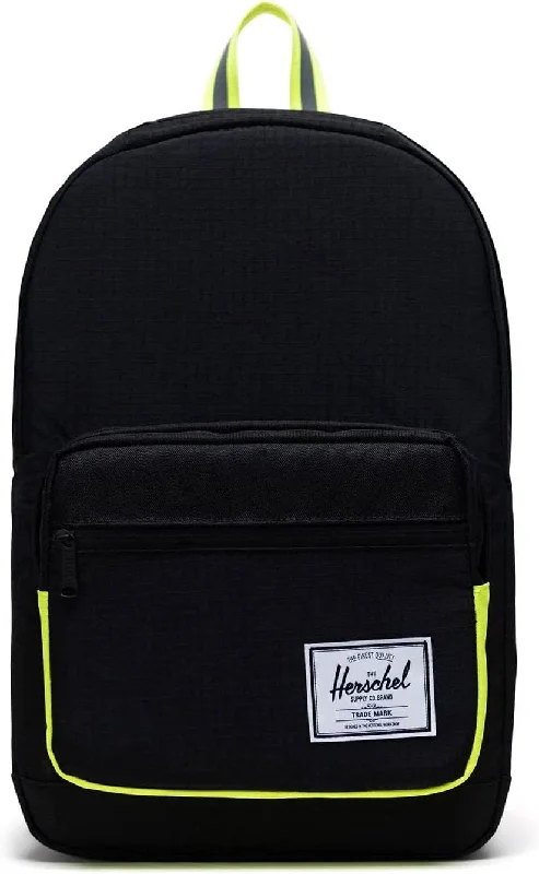 hiking bag with lumbar support -Herschel Unisex Black Enzyme Ripstop/Black/Safety Yellow Pop Quiz One Size Backpack - 1011-04886-OS