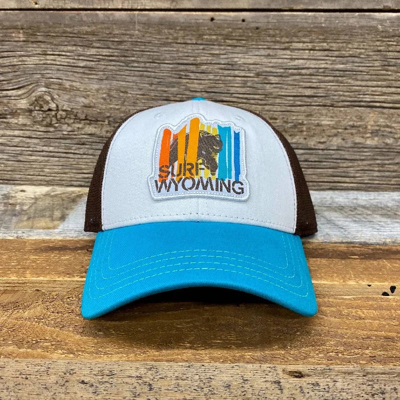 stylish newsboy cap for men -Surf Wyoming® Bear Peak Trucker Hat - Blue Multi