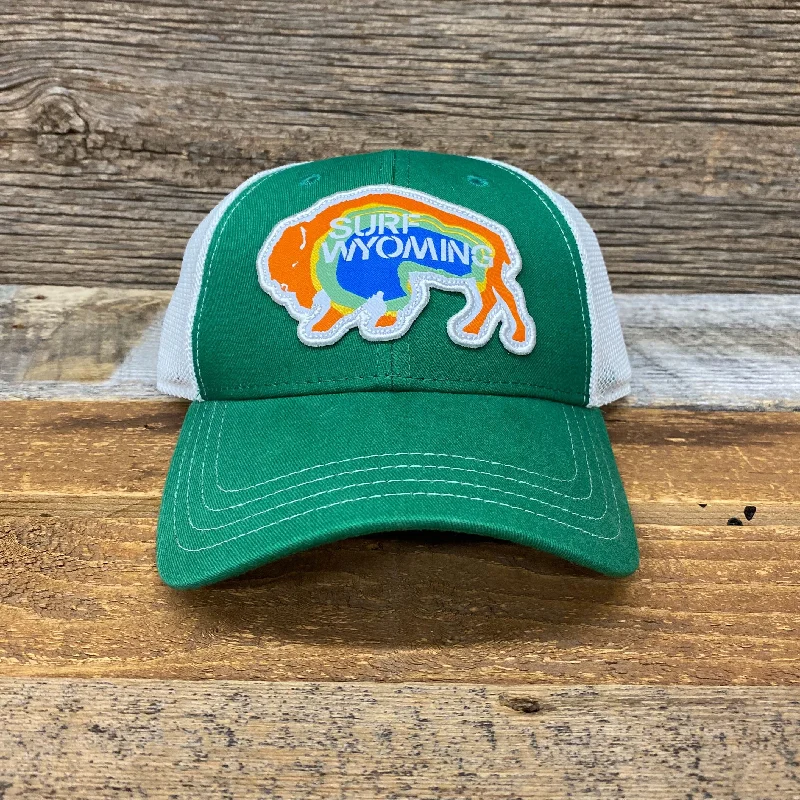 unisex sun hat for outdoor -Surf Wyoming® Prismatic Bison Hat - Green