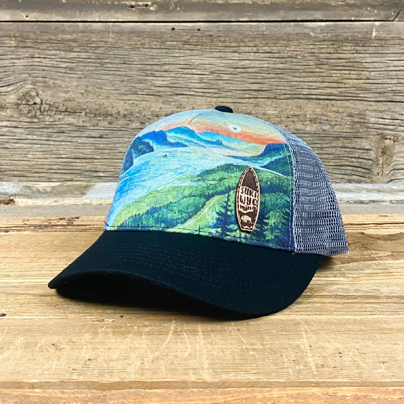 men’s beanie with pom-pom -Youth Surf Wyoming® Fjords Leather Patch Trucker