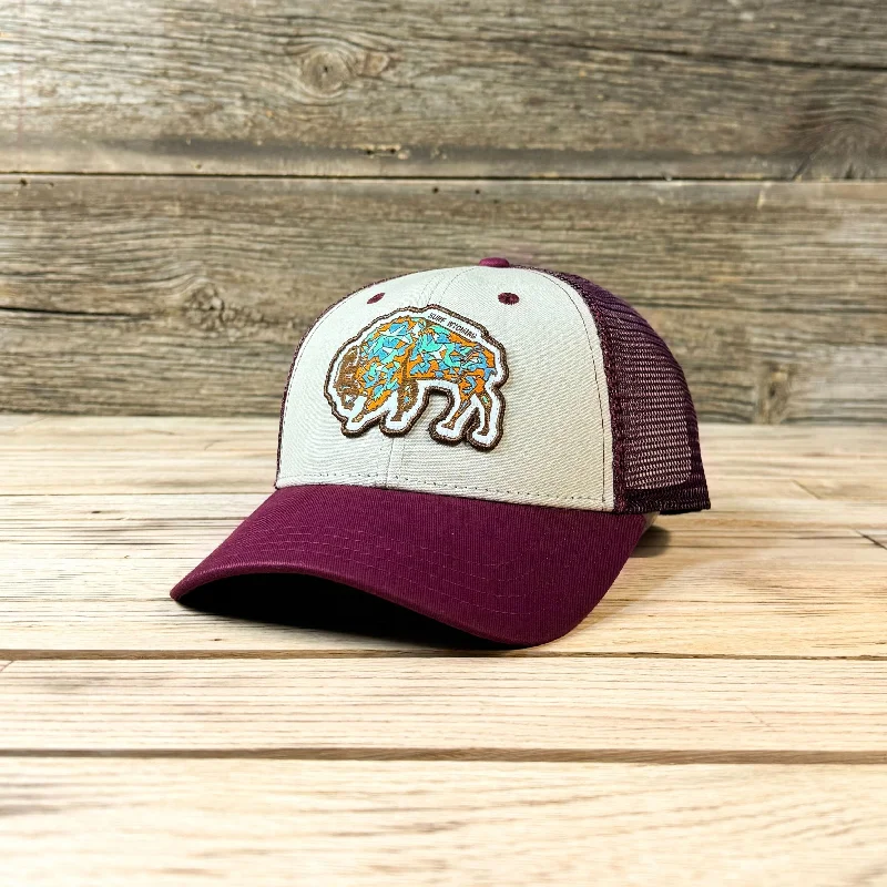 casual baseball cap for men’s fashion -Surf Wyoming® GEEODE Bison Trucker - Khaki/Maroon