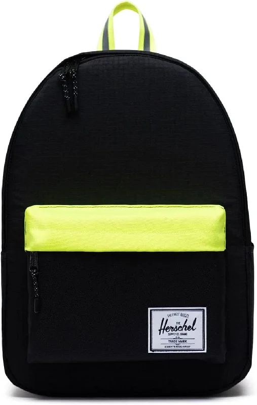 trekking socks with moisture-wicking fabric -Herschel Black Enzyme Ripstop/Black/Safety Yellow One Size Classic X-Large Backpack - 10492-04886-OS