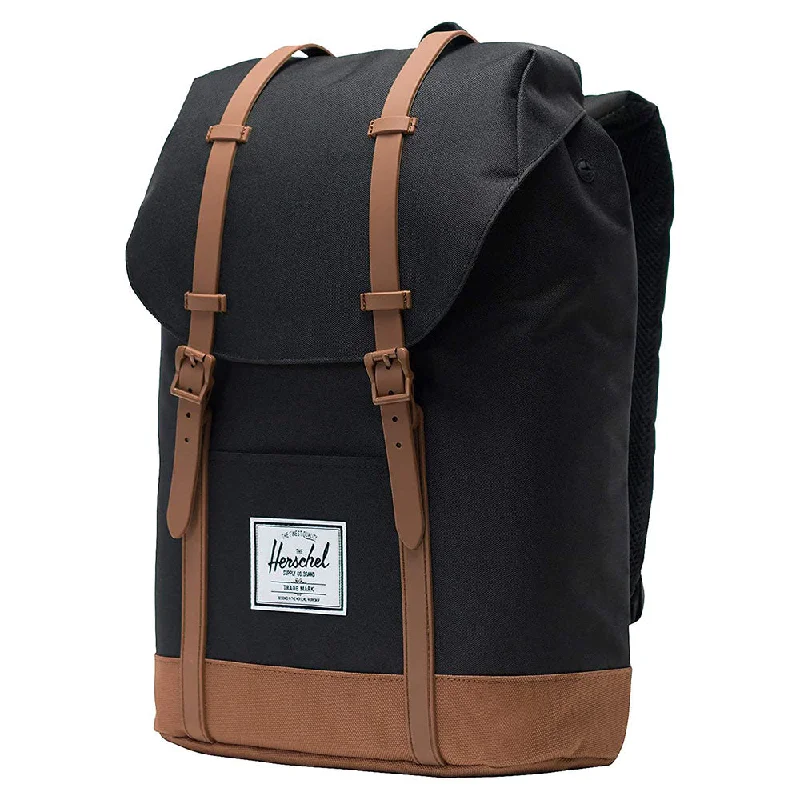 trekking jacket for moderate weather -Herschel Unisex Black/Saddle Brown Classic 19.5L Retreat Backpack - 10066-02462-OS