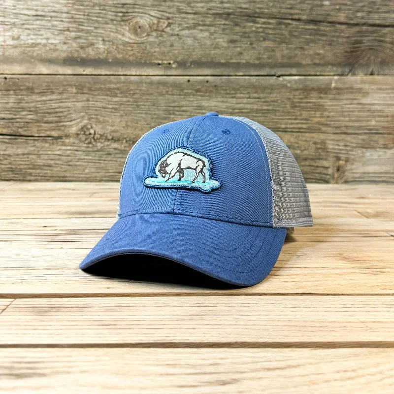 breathable mesh baseball cap -Surf Wyoming® Glassy Bison Trucker - Slate/Steel Oxford