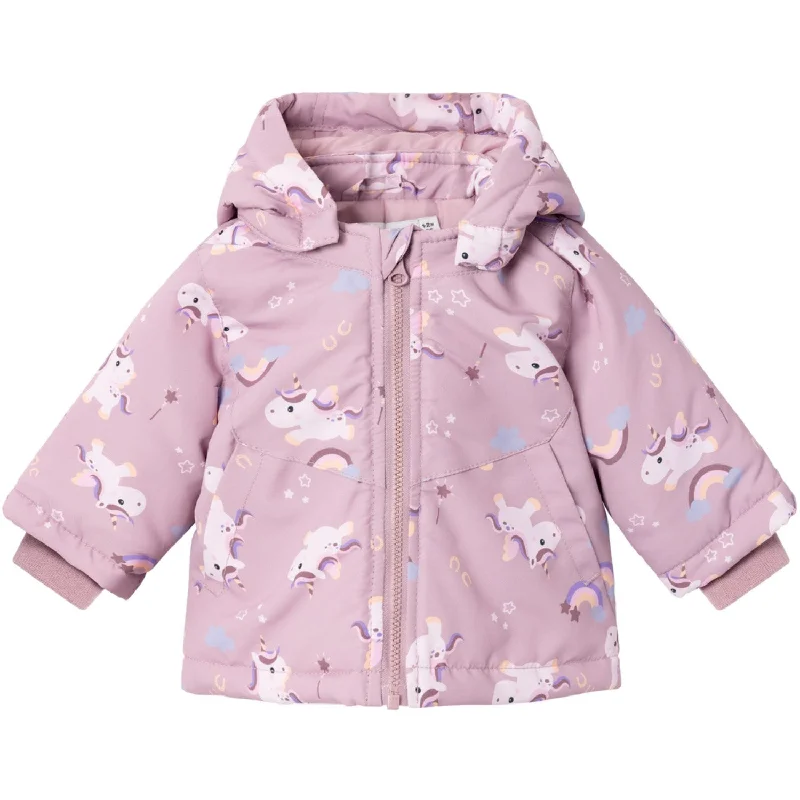 trekking jacket with insulated lining -Name It Mauve Shadows Unicorn Maxi Jacket AOP