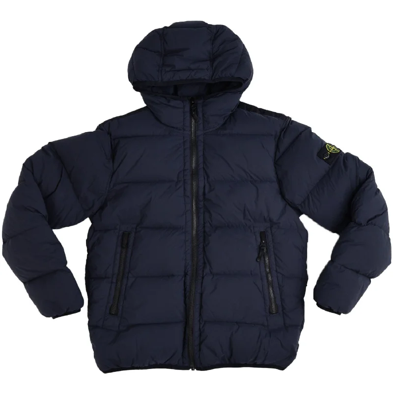 camping backpack with rain cover -Stone Island Navy Blue Real Down Jacket