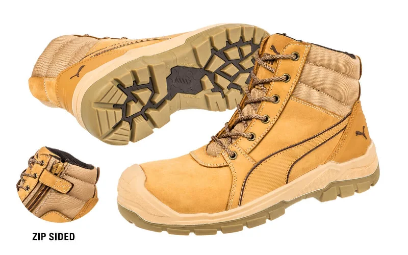 trekking shoes for rough terrain -Puma Tornado Zip Sided Safety Boots (Wheat) 630787