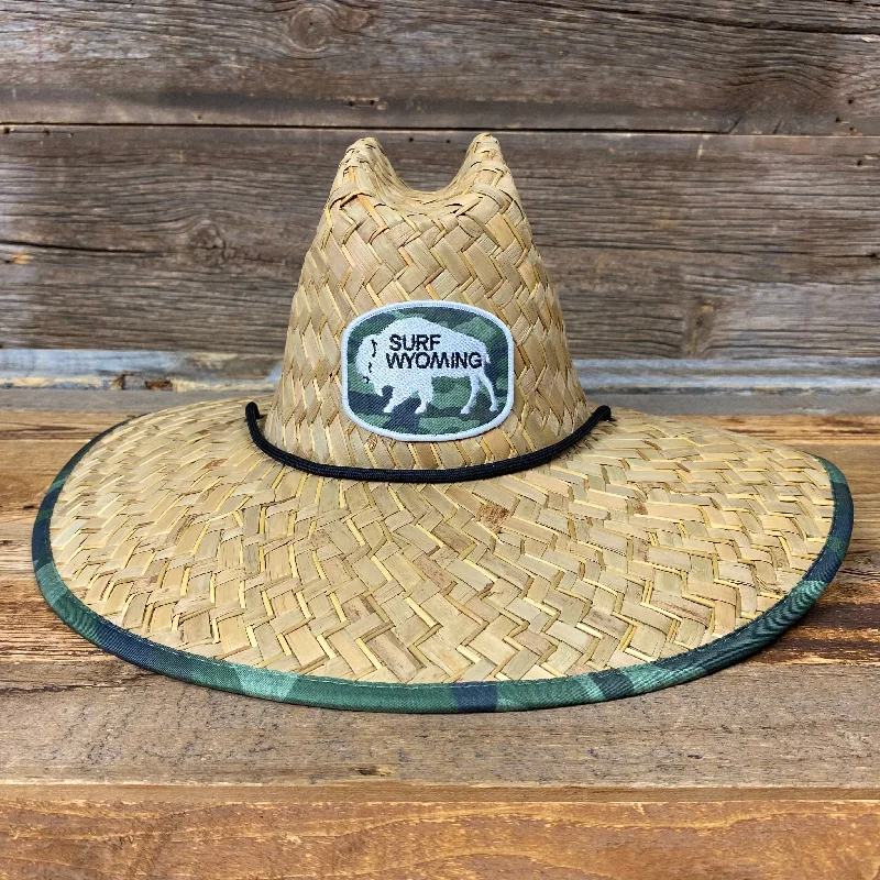 stylish hat for casual days -Unisex Straw Hat - Green Camo