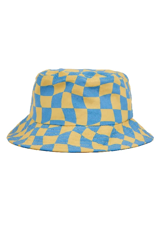 retro baseball cap for men -Wavy Checks Bucket Hat / Banana