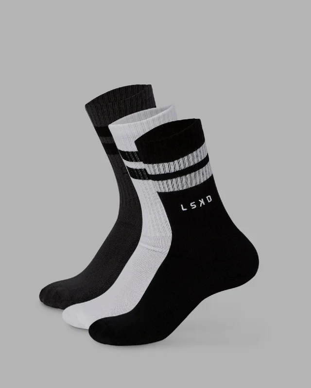 high-quality wool socks for winter -Heritage 3 Pack Crew Socks - Black-White-Asphalt