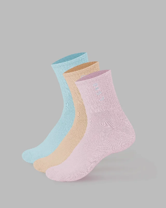 colorful patterned socks for men -Signal 3 Pack Quarter Socks - Pastel-Blue-Pink-Orange