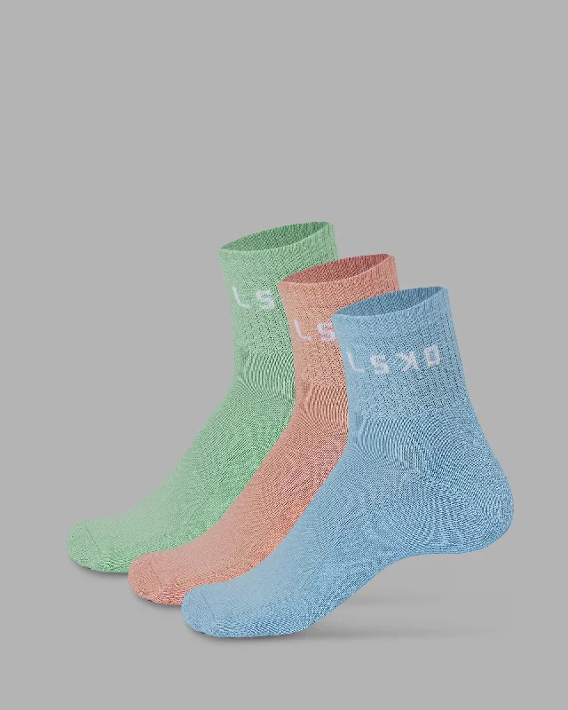 cushioned ankle socks for runners -Daily 3 Pack Quarter Socks - Glacial Blue-Surf Spray-Mellow Peach