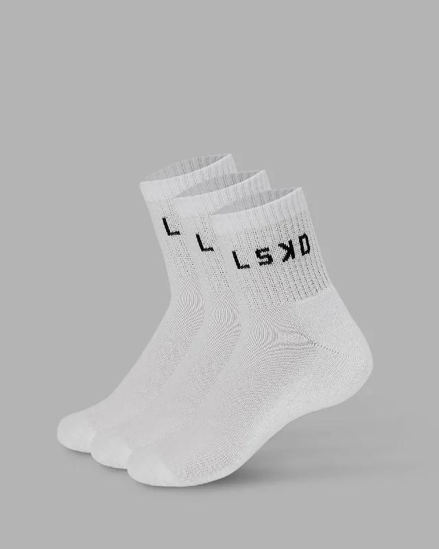 fashionable wool socks for winter -Daily 3 Pack Quarter Socks - White-Black