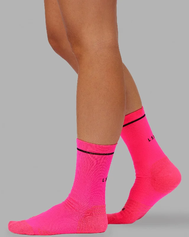 novelty socks for themed parties -Fast Performance Crew Socks - Neon Pink-Black