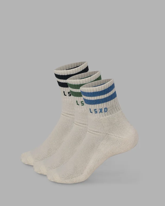 cushioned ankle socks for comfort -Heritage 3 Pack Quarter Socks - Multi-Elemental Blue