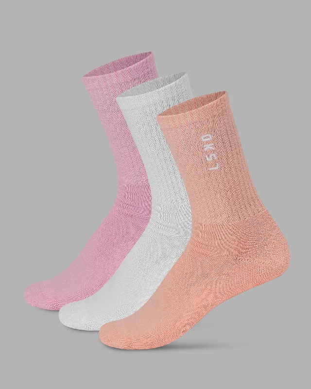 compression socks for varicose veins -Signal 3 Pack Crew Socks - Bubblegum-White-Murex Shell