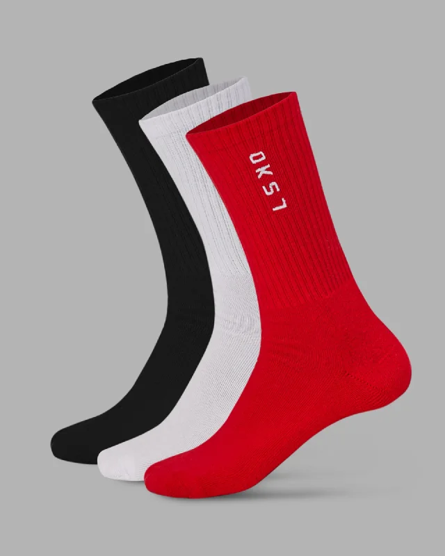 short ankle socks for sports -Signal 3 Pack Crew Socks - Scarlet-White-Black