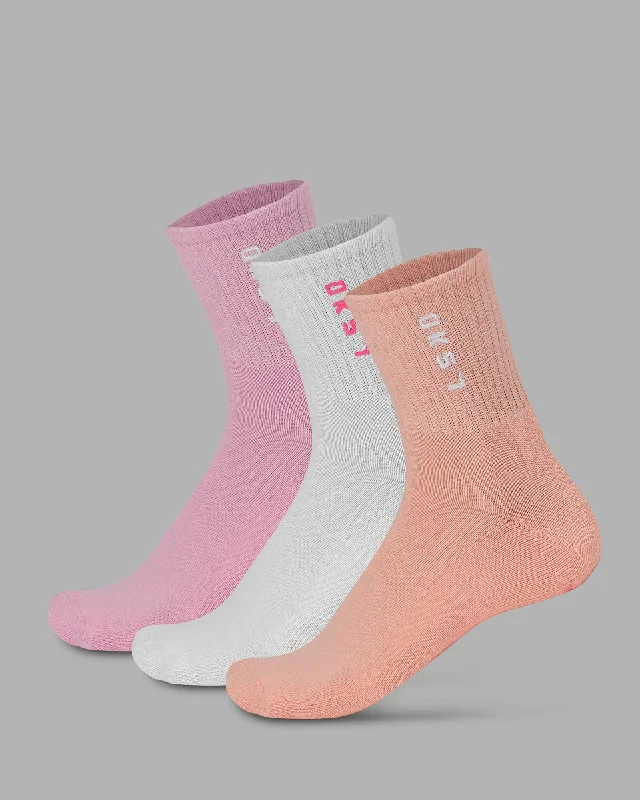 heavy-duty socks for outdoor work -Signal 3 Pack Quarter Socks - Bubblegum-White-Murex Shell