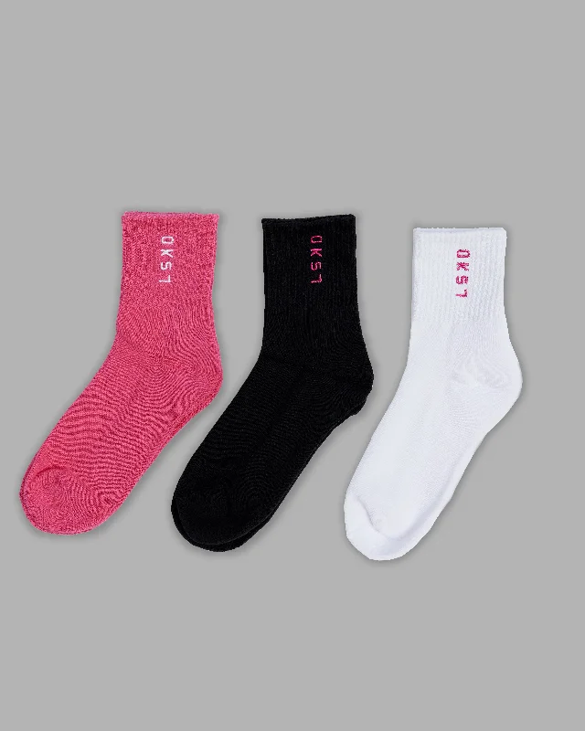 colorful socks for spring and summer -Signal 3 Pack Quarter Socks - White-Black-Berry Pink