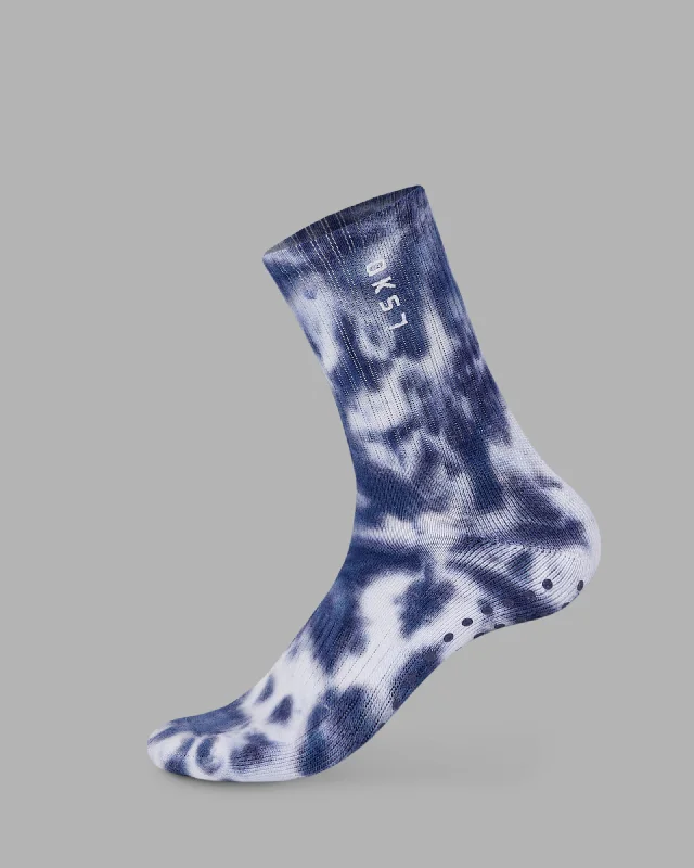 moisture-wicking socks for extreme sports -Signal Crew Pilates Grip Socks - Indigo Tye Dye