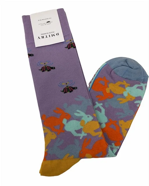 stylish athletic socks for running -DMITRY "Rabbits" Patterned Made in Italy Mercerized Cotton Socks