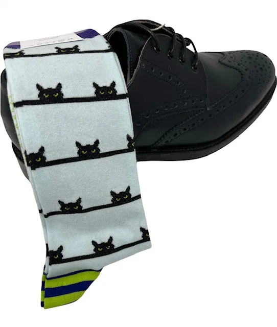 thermal socks for hiking and camping -DMITRY "Peeping Cats" Patterned Made in Italy Mercerized Cotton Socks