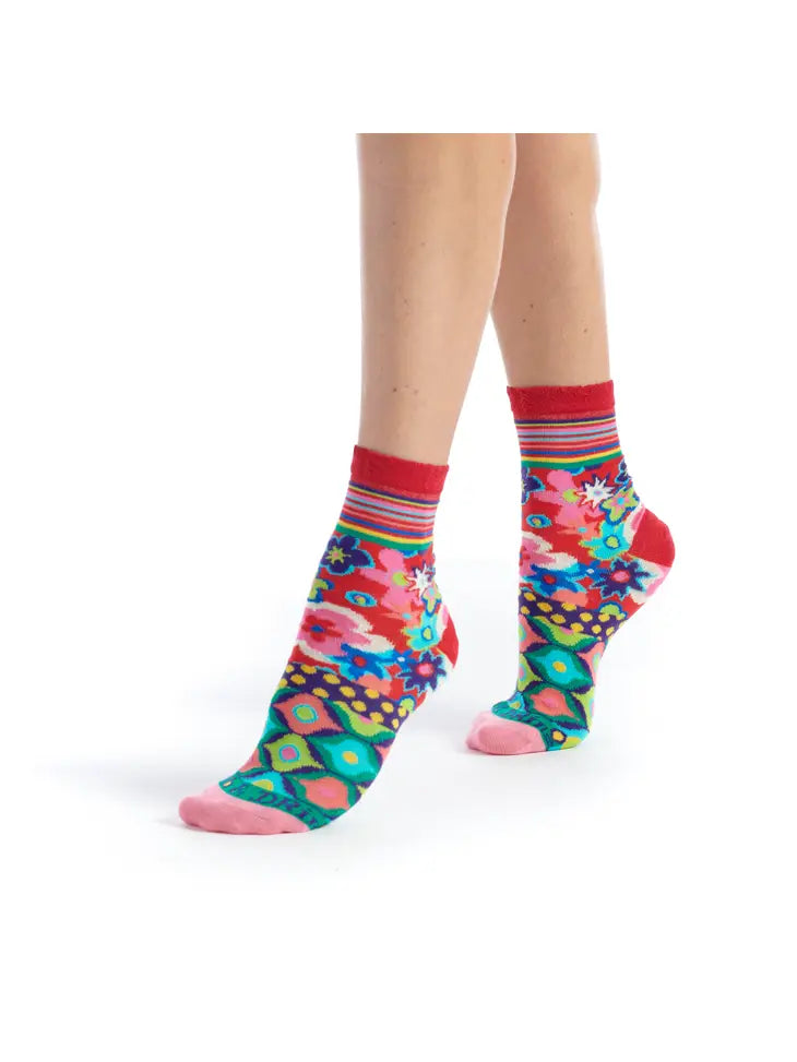 moisture-wicking socks for fitness -Women's Patterned Made in Italy Mercerized Cotton Socks