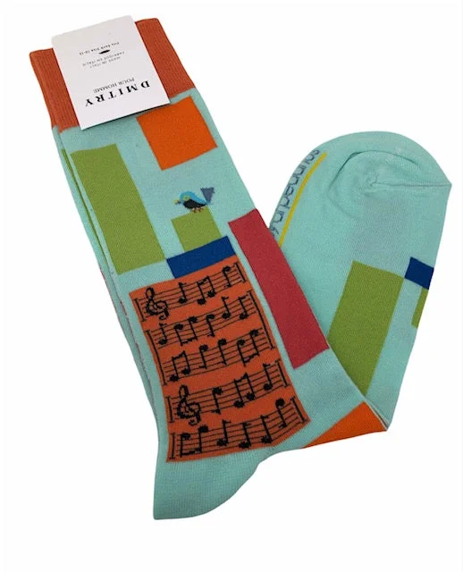 knee-high socks for cold weather -DMITRY "Supersonic Symphony" Patterned Made in Italy Mercerized Cotton Socks