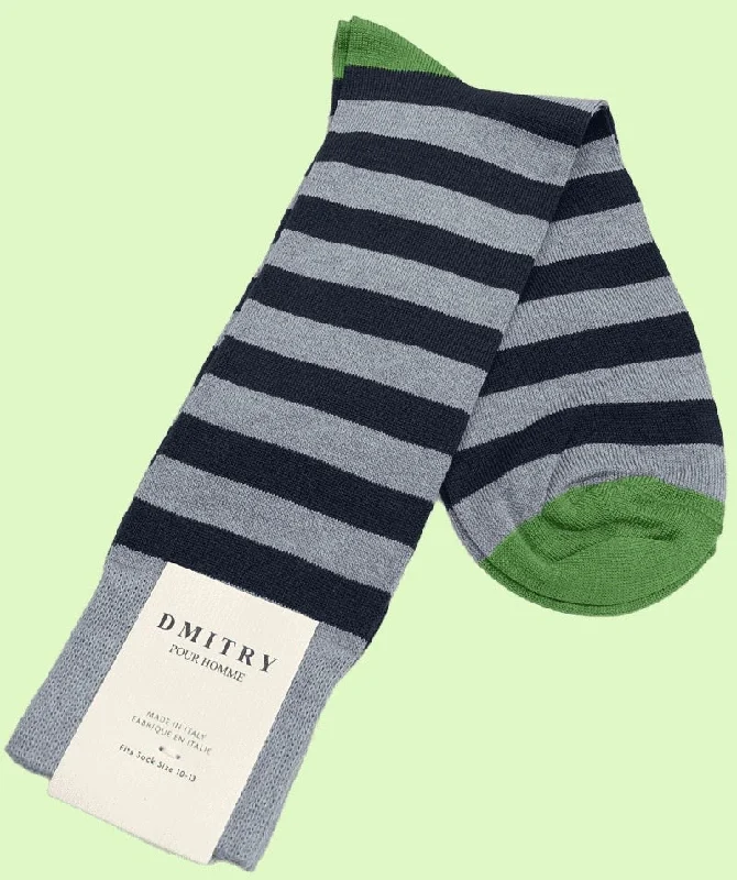 stylish socks for fashion lovers -DMITRY Navy Striped Made in Italy Mercerized Cotton Blend Socks