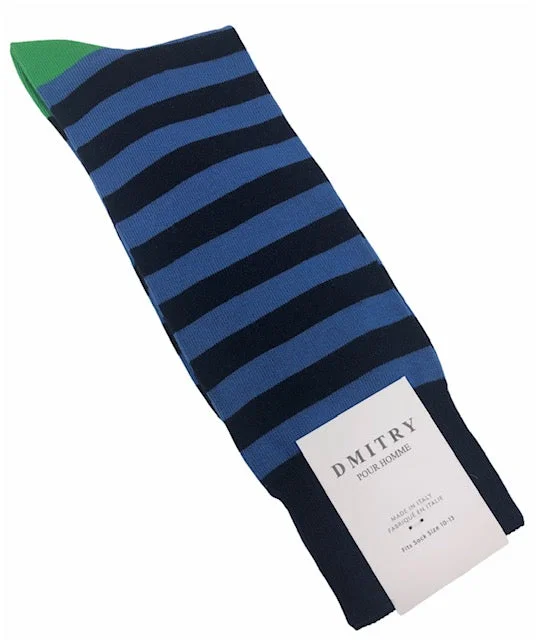 colorful socks for gifting -DMITRY Blue Striped Made in Italy Mercerized Cotton Socks