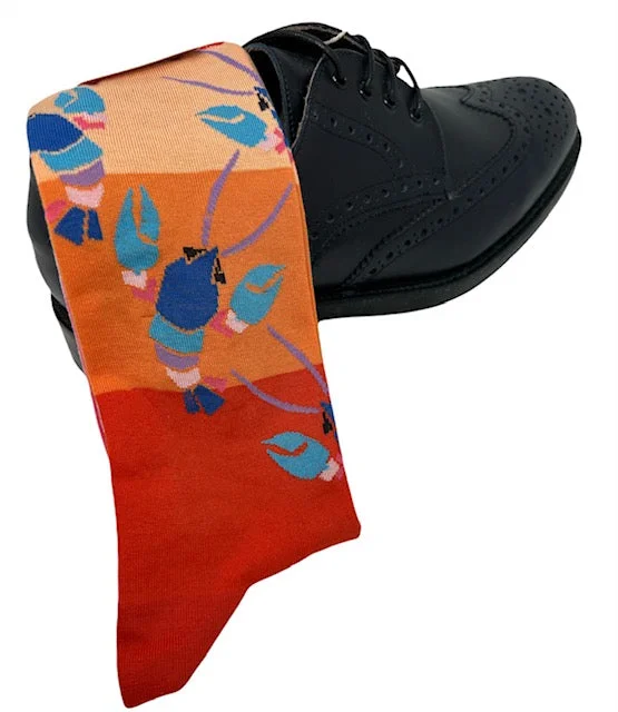 anti-slip socks for yoga practice -DMITRY "Rock Lobster" Patterned Made in Italy Mercerized Cotton Socks